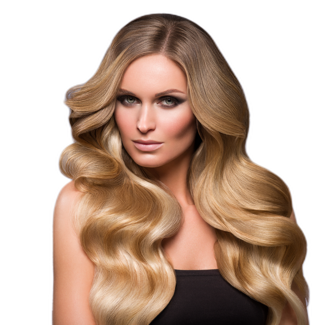 blond woman long hair curly natural fashion makeup studio shot 1